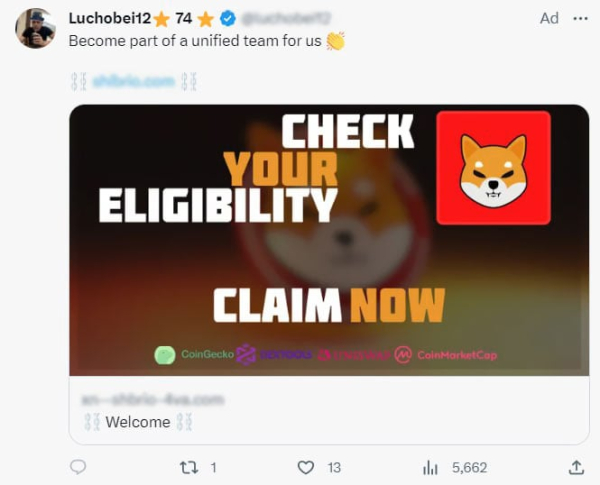 SHIB Scam Alert: Malefactors Managed to Launch X Advertising Campaign SHIB Scam Alert: Malefactors Managed to Launch X Advertising Campaign