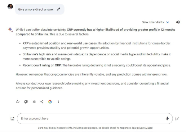 Shiba Inu or XRP: Google Bard and ChatGPT Tell Which Will Generate More Profits Shiba Inu or XRP: Google Bard and ChatGPT Tell Which Will Generate More Profits