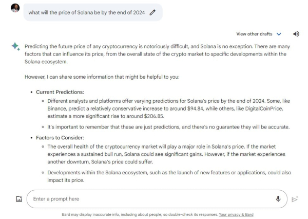 ChatGPT and Google Bard Predict Solana (SOL) Price for the End of 2024 ChatGPT and Google Bard Predict Solana (SOL) Price for the End of 2024