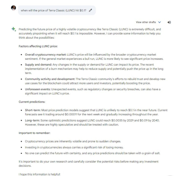 When Will Terra Classic (LUNC) Hit $0.1? ChatGPT and Google Bard Give Hint When Will Terra Classic (LUNC) Hit $0.1? ChatGPT and Google Bard Give Hint